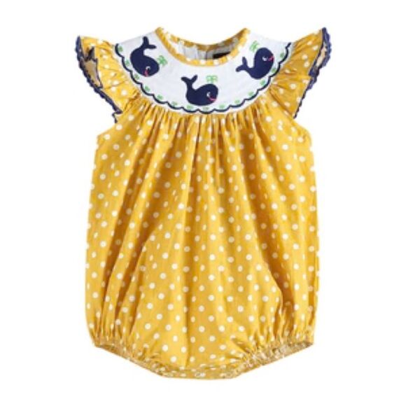 Lil Cactus Mustard Polka Dot Whales Smocked Romper 18-24M - Picture 1 of 9